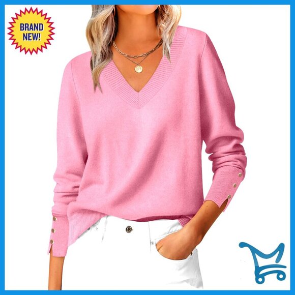Sweaters - V Neck Pullover Sweater Long Sleeve Loose Knit Business Casual Work Blouse